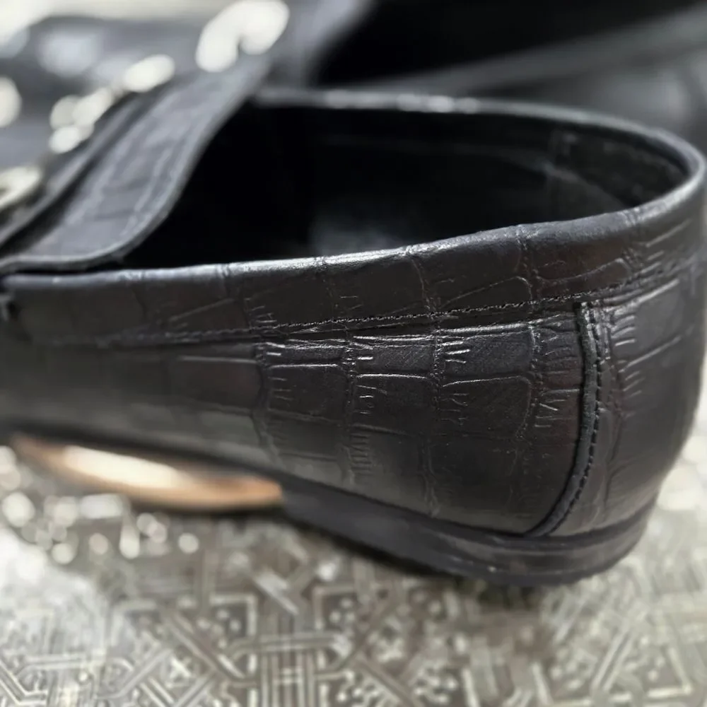 🐢 Steve Madden P-Donnel Black Croc Embossed Men's Leather Loafer - Size 10.5